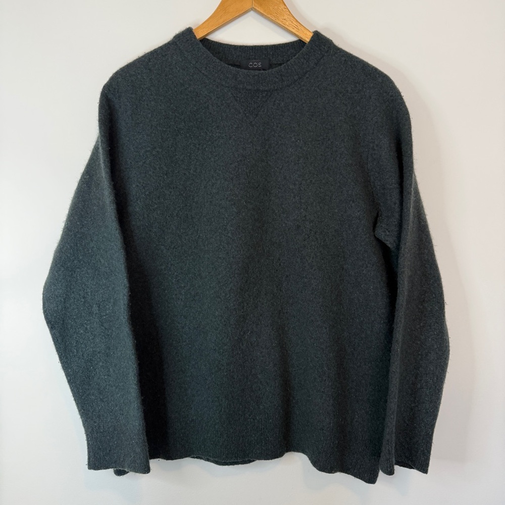 COS Charcoal Yak Wool Blend Crewneck Sweater Minimalist Nordic Style Mens Size L